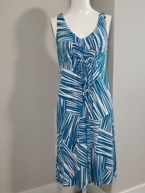 Tommy Bahama Teal and White Printed Midi Dress
